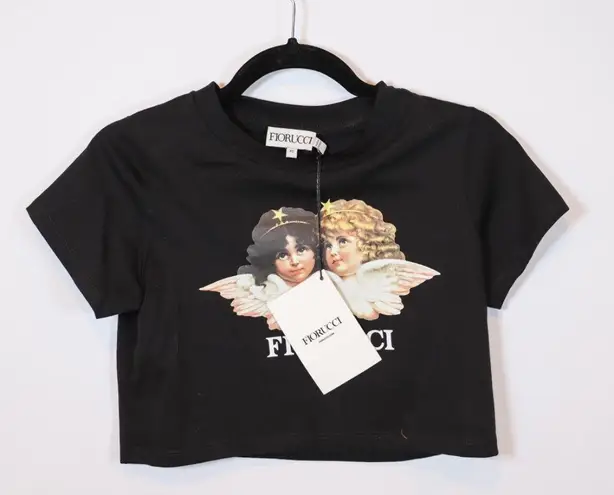 NEW Fiorucci Cropped Angel Baby Graphic Print Pattern Short Sleeve Tee Shirt XS