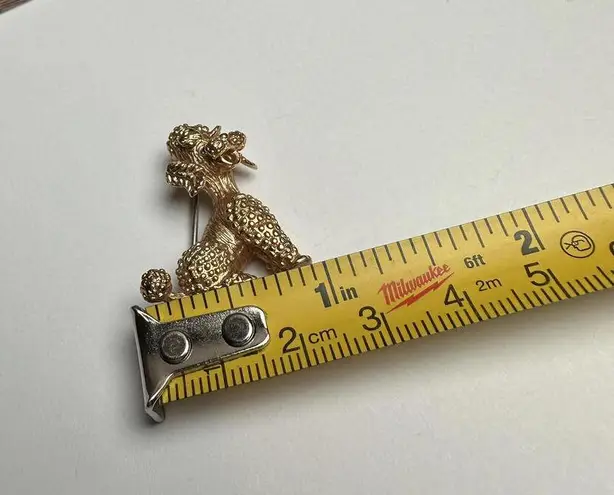 Krementz Small Poodle Dog Brooch Pin Green Rhinestone Eyes Gold Tone Signed