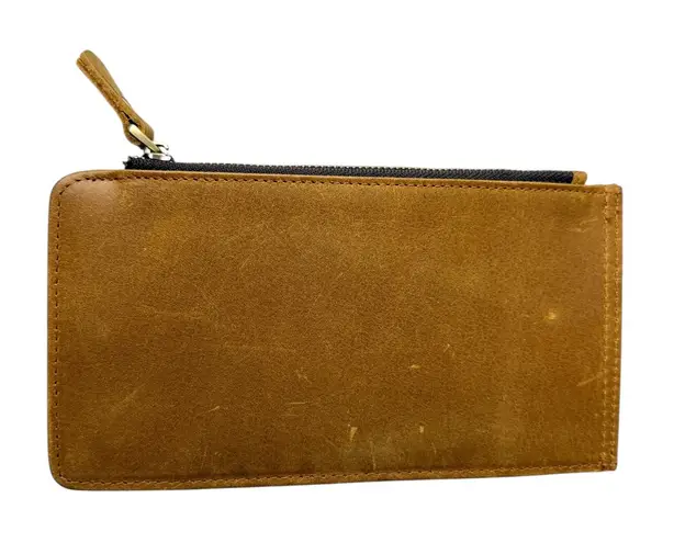 Jack & Chris Leather Wallet Cards Cash Zip Pocket Snap Embossed Distressed Brown