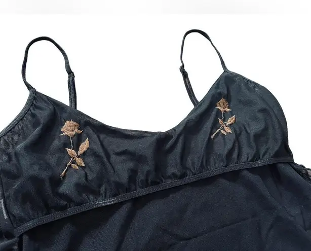 Besame Black Sheer Goth Whimsygoth Witch Romantic Embroidered Rose Lingerie Cami Size L