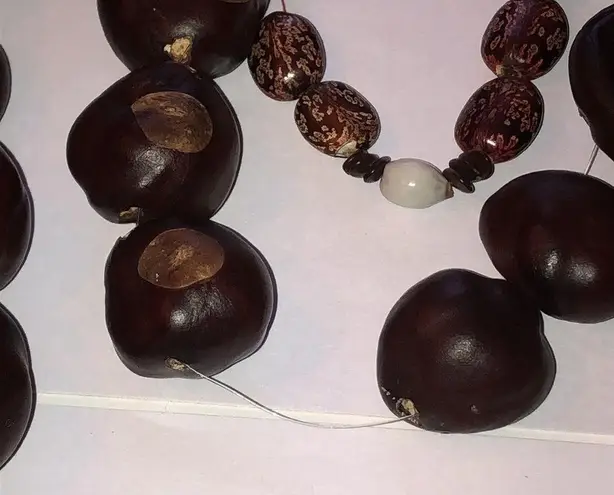 Buckeye Chestnut Castor Beans Boho Chunky Retro Necklaces Brown