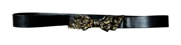 VTG Mimi Di N Bow Belt 1986 Gold Interlocking Front Clasp Statement Belt Buckle Black