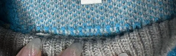 &merci &merci Sweater Women M Blue & Grey Textured Checkered Sweater Chunky Boxy Geo