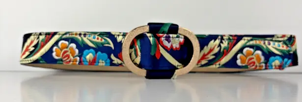 Women's Floral Satin Embroidered Belt Gold Oval Buckle Boho Vintage Style 35"