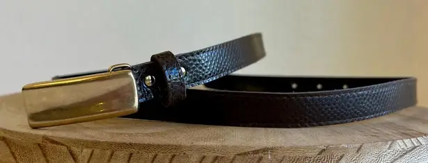 Vintage 90s Brown Vegan Snake Skin Leather Thin Golden Buckle Belt Size M/L Size M