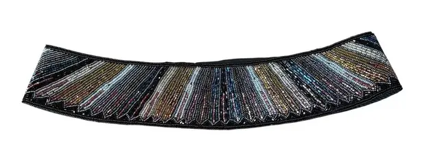 Vintage La Regale LTD Hand Beaded Belt Colorful Metallic Retro Festival Black