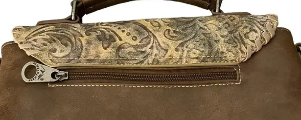 Montana West Studded Tooled Faux Leather Top Handle & Shoulder Strap Cowgirl Bag