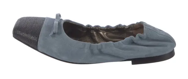 Brunello Cucinelli Suede Monili Cap-Toe Ballerina Flats slate blue Women’s Sz 40