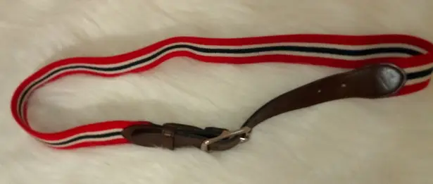 Woven Cotton Belt Chocolate Leather Silver Hardware in Red White Blue