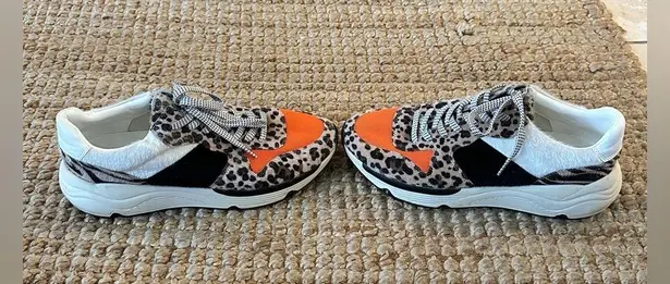 White Raven Willow Leopard Sneaker with Black and Orange Size 10
