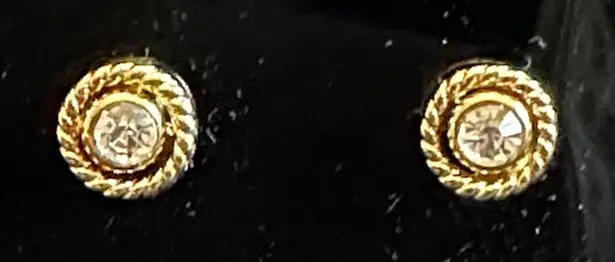 San Tropez NWOT goldtone pierced CZ bezel set earrings w/ jacket Gold