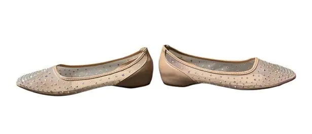 Beige Crystal Embellished Mesh Follis Strass Ballerina Flats Red Size 7.5