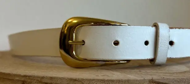 Vintage Robbie Nelson USA White Genuine Leather Golden Buckle Belt Size M/L Size M