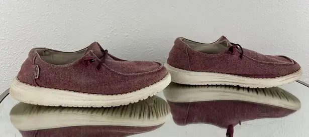 Hey Dude Womens Burgundy Wendy Fabric Drawcord Casual Slip On Loafer Shoes