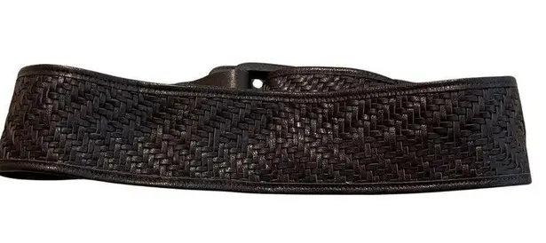 Y2K Wide Belt Woven Leather Dark Brown Adjustable