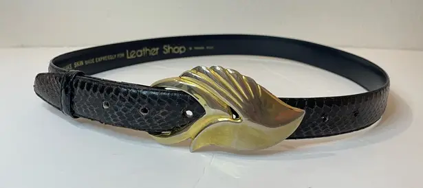Vintage Leather Shop Women’s Dark Brown Designer Belt with Gold Buckle Size M Black Size M