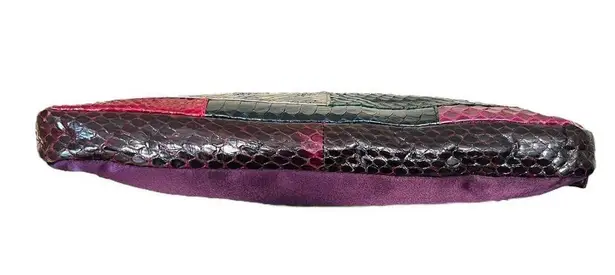 KAZUYO NAKANO Animal Print Leather Patches Satin Shoulder Bag Top Handle Zipper Purple