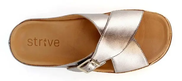 STRIVE Silver Tan Sandals with Modern Minimalist Design Size 11.5