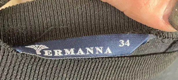 Ermanna Designer Knit Long Sleeve Dress Mother of Pearl Button Back Sz Small Black