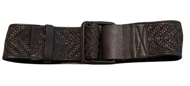 Y2K Wide Belt Woven Leather Dark Brown Adjustable