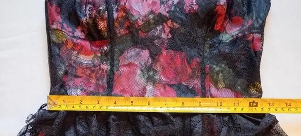 Pearl by Georgina Chapman Dress 4 Black Lace Floral Print Midi Holiday Party