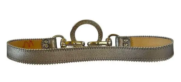 Leatheroc k Silver Leather Double Clasp Embellished Ring Buckle Statement Belt