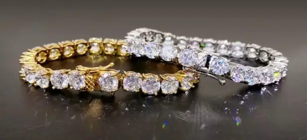 5mm round cubic zirconia 14k gold plated setting bracelet 7”