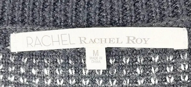 RACHEL RACHEL ROY Black Fringed Striped Long Sleeves Sweater, Size Medium