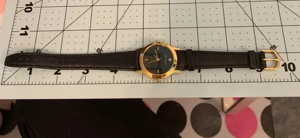 NEW Classique Brand Quartz Watch In Box // Gold & Black Leather Band w/ Diamond