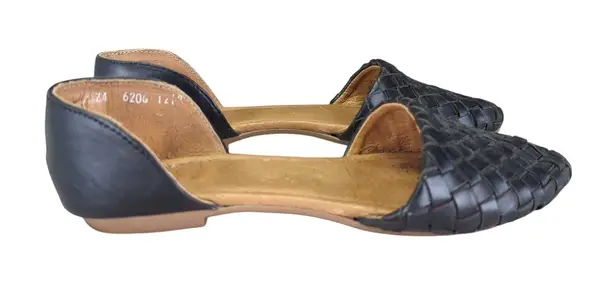 Womens Huarache Sandals Flats Black Woven Leather D'Orsay Ballet Shoes Size 7