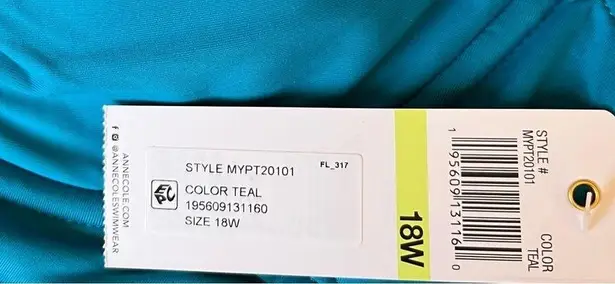 Anne cole NWT!! Twist Front Underwire Swim Top-teal size 18 W