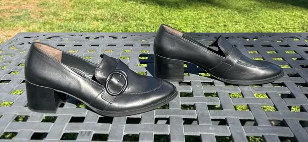 Paul Green Black leather robin heeled loafers size 8 uk or 10.5 US