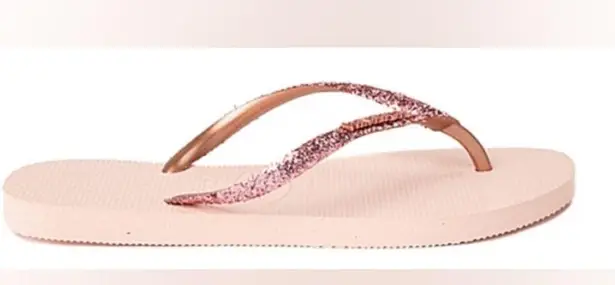Havaianas Ballet Rose Slim Glitter Flip Flops Women's 11/12 Sandals Beach Summer