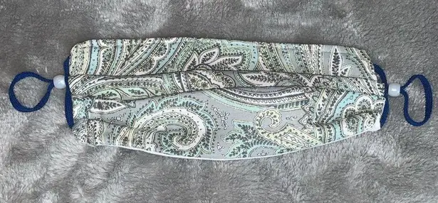 Handmade Fabric Face Mask Reversible Paisley Print Gray Aqua White Multiple