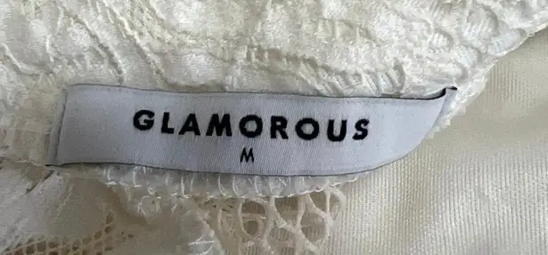 Glamorous White Lace Mock Neck Short Sleeve Sheer Mini A-Line Dress Size M