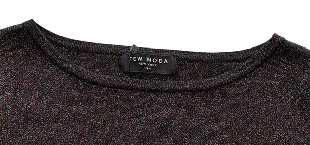 Few Moda Black Glitter Shimmer Long Sleeve Bow Blouse Shirt Women's Size Small