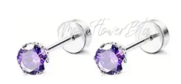 Purple CZ Flat Back Earrings