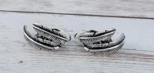 Vintage Clip On Earrings Silver Tone Feather Duo