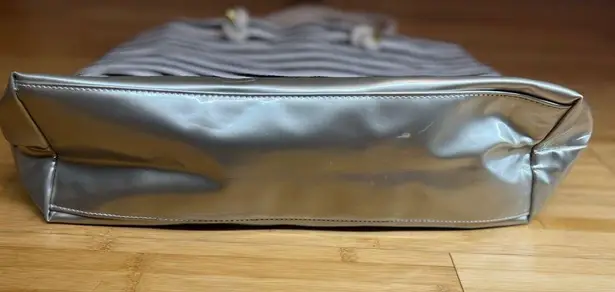 Lancôme Paris Large Tote Shoulder Bag Black, Cream Stripes Metallic Silver, Vaca Black