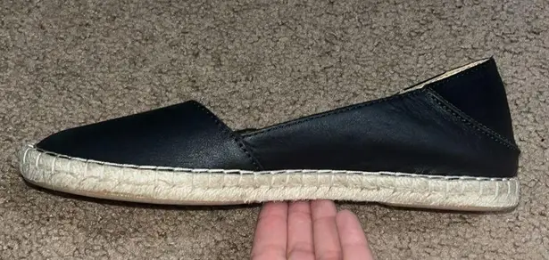 Olukai Kaula Pa'a 'Ili Leather Slip On Espadrille Flat Black 7.5