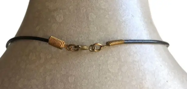 Unbranded Gold Tone Pendant Taupe Stone Waxed Black Cord Pendant Necklace