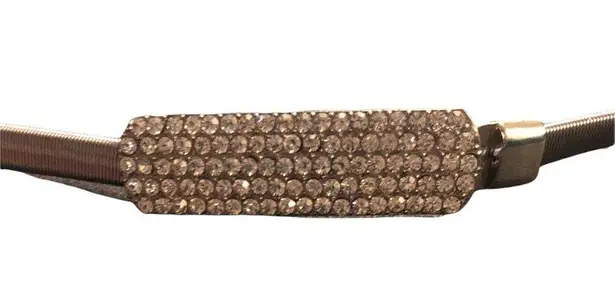 Silver Stretch Thin Skinny Metal Belt With Rhinestone Bar Closure Statement