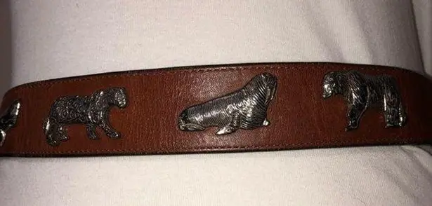Vintage Wild Animal Studded Brown Leather Belt Unisex