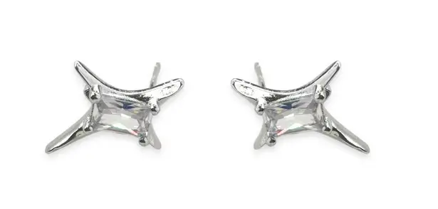 CZ Star Stud Earrings for Men Women Streetwear Punk Hip Hop Unisex Style Silver