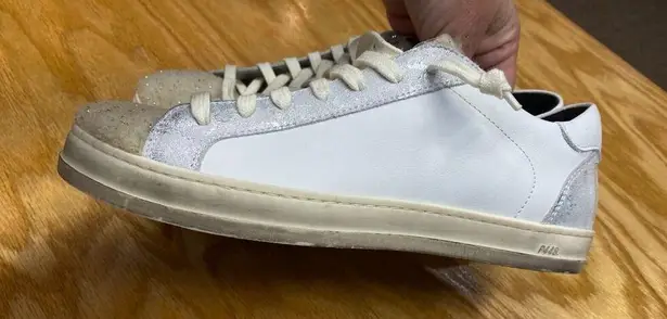 P448 Thea Sneakers Women White Purple Leather Lace-Up Running Athletic Shoes S26