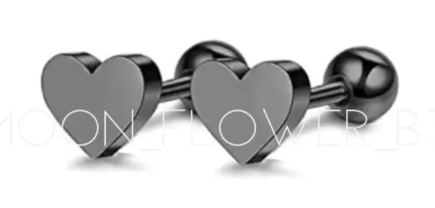 Black Stainless Steel Heart Barbell Earrings