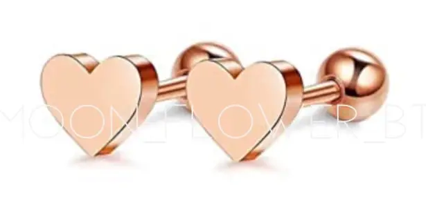 Rose Gold Heart Barbell Earrings Pink