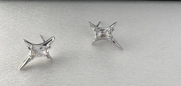 CZ Star Stud Earrings for Men Women Streetwear Punk Hip Hop Unisex Style Silver