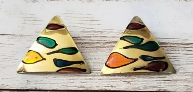 Vintage Clip On Earrings Artsy Triangle Shape