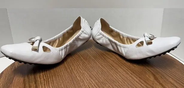 TOD’S White Leather Degas W Ballerina Flat Loafer Square Toe w Tassel Size 6.5